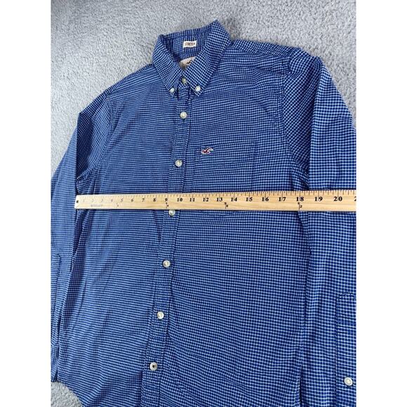 Hollister Shirt Mens Small Blue Plaid Button Down Long Sleeve Stretch Preppy - Picture 8 of 11
